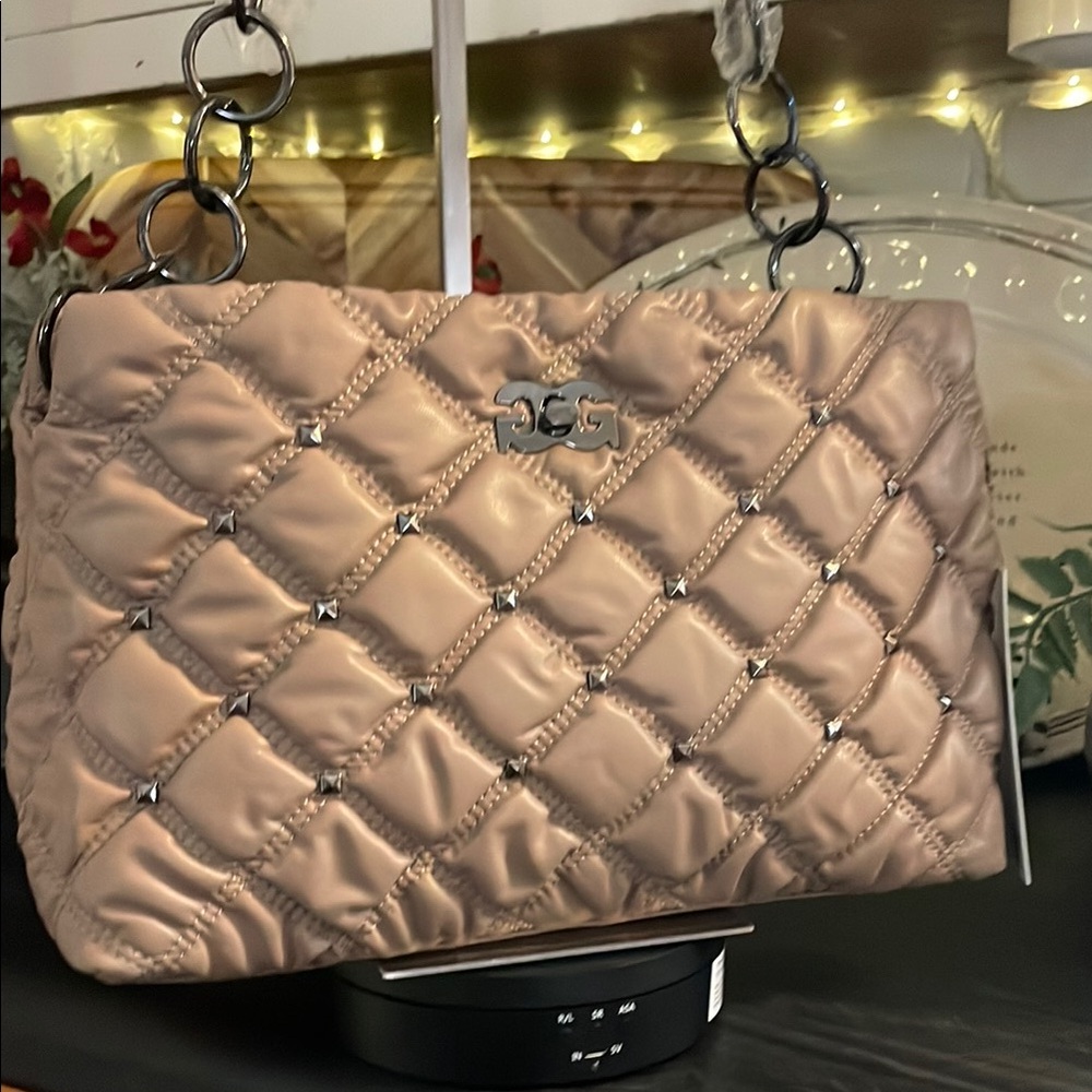 Gilda Paris Tan Quilted Shoulder Bag with Chain Straps
